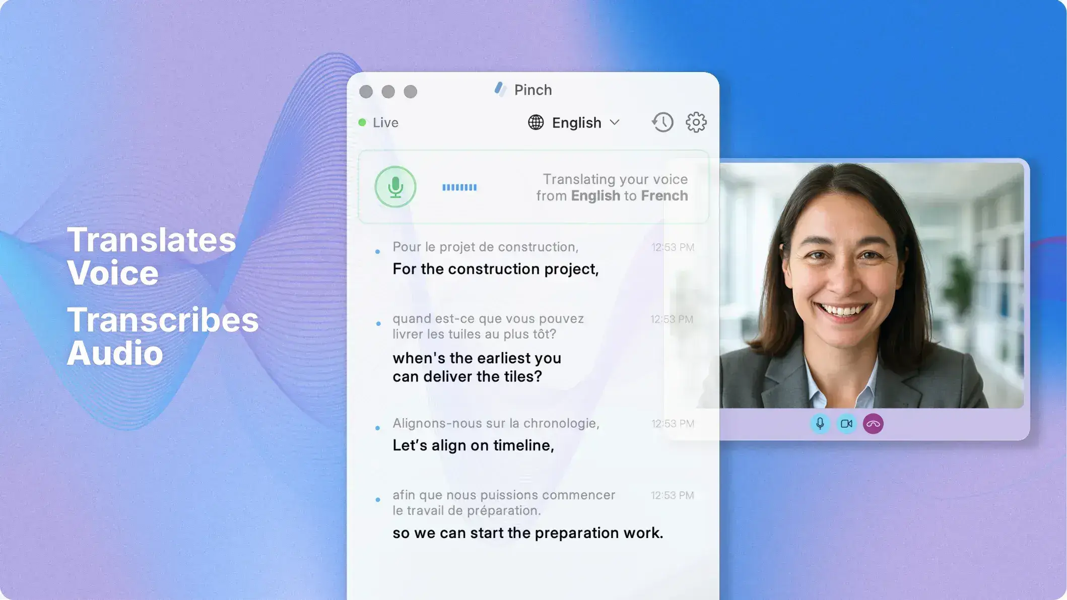 Pinch running alongside video meeting on Mac desktop